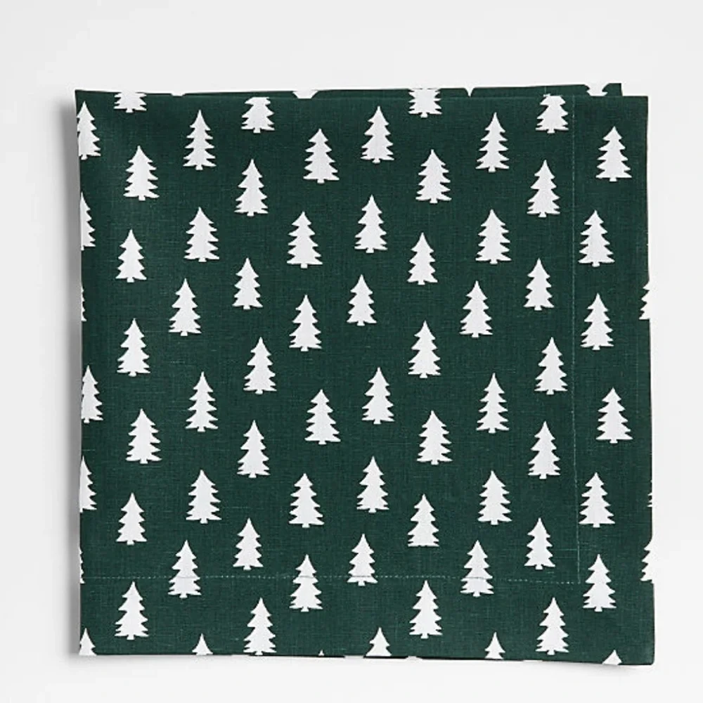 New! 🌲🌲🌲Crate&Barrel Forest Green and White Tree Napkin LIMITED EDITION